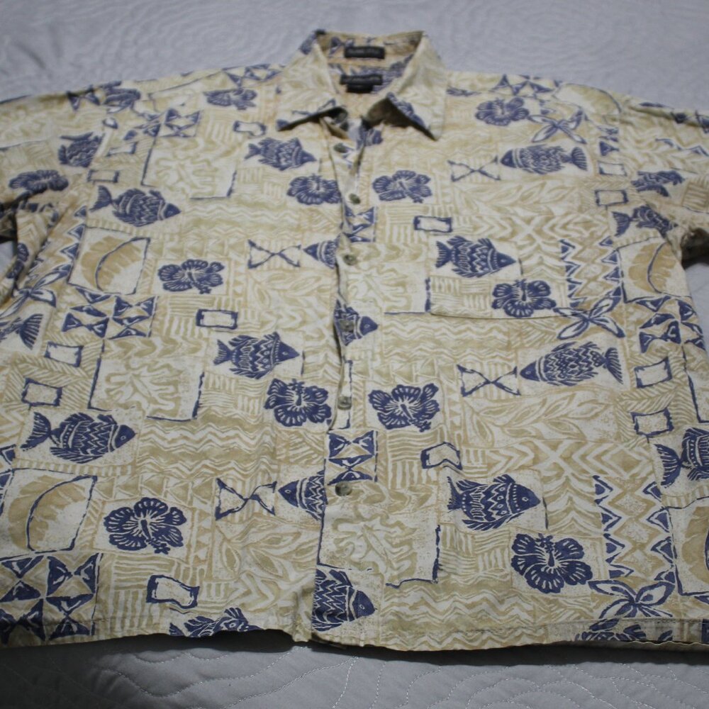 Island Style Hawaiian Shirt St John’s Bay 100% Cotton Camp Shirt Sz Lrg